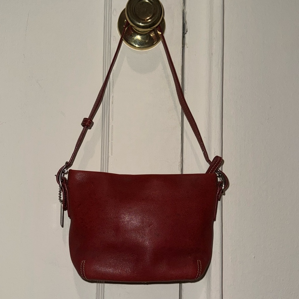 COACH Vintage Mini Baguette Hobo Legacy Handbag Red Leather Soho Hampton